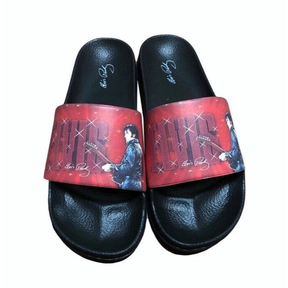 New 7.5 to 8 Red Sandals Elvis Presley Slip On 68 Comeback Flip Flops Photo NIP